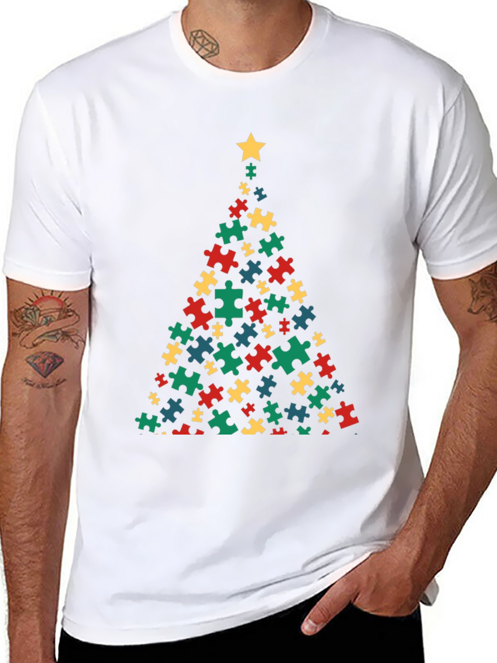 Puzzle Piece Christmas Tree T-Shirt