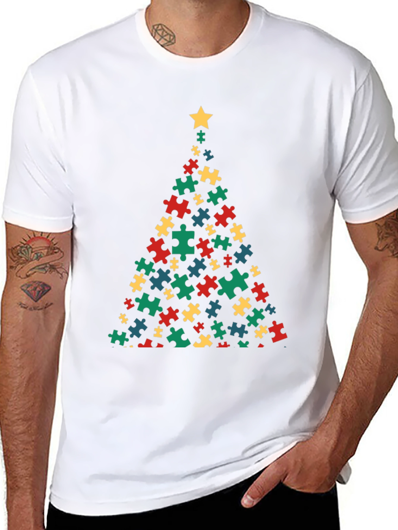 Puzzle Piece Christmas Tree T-Shirt