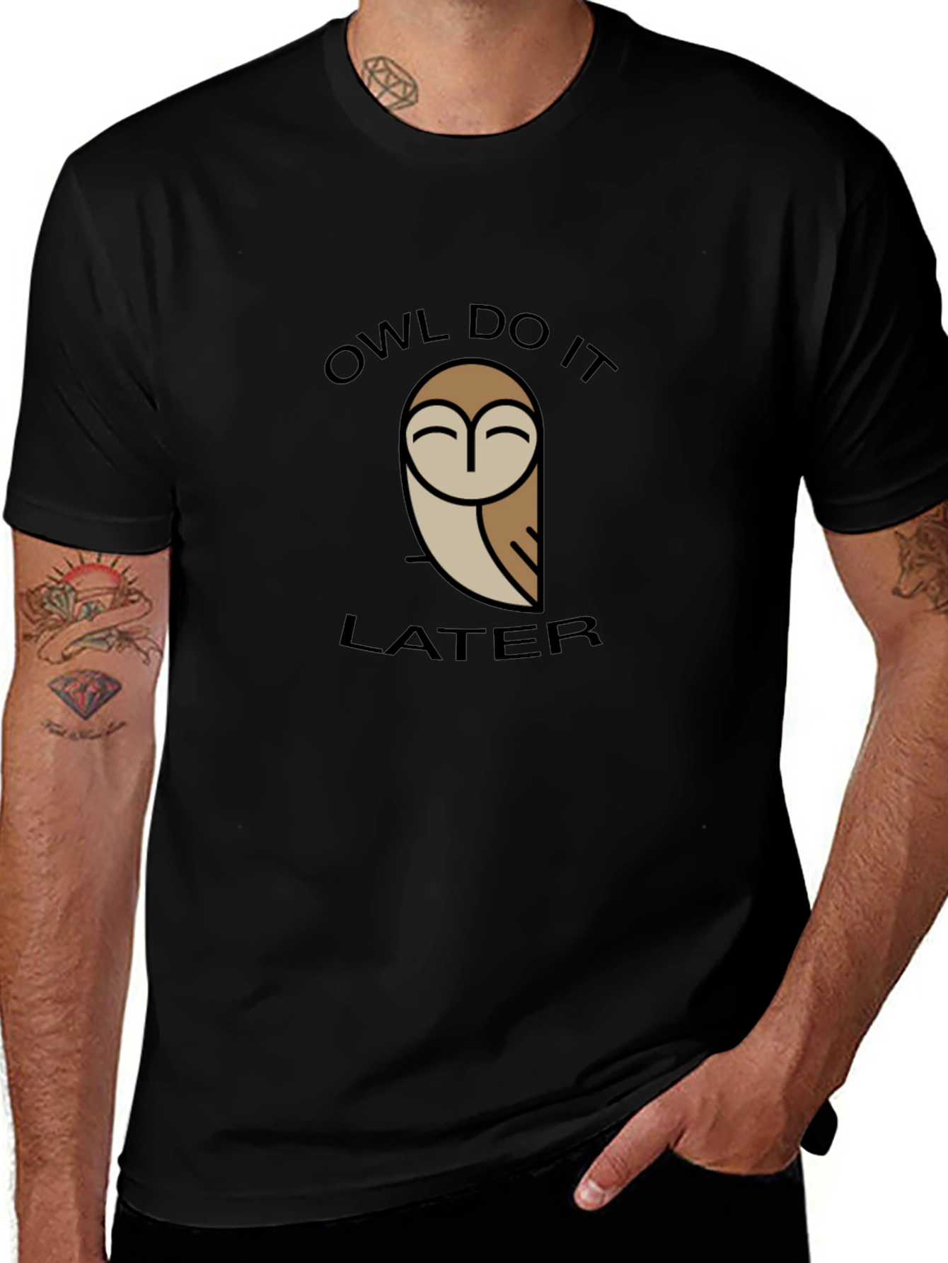 Owl Do It Later Graphic Tee - Black Cotton T-Shirt