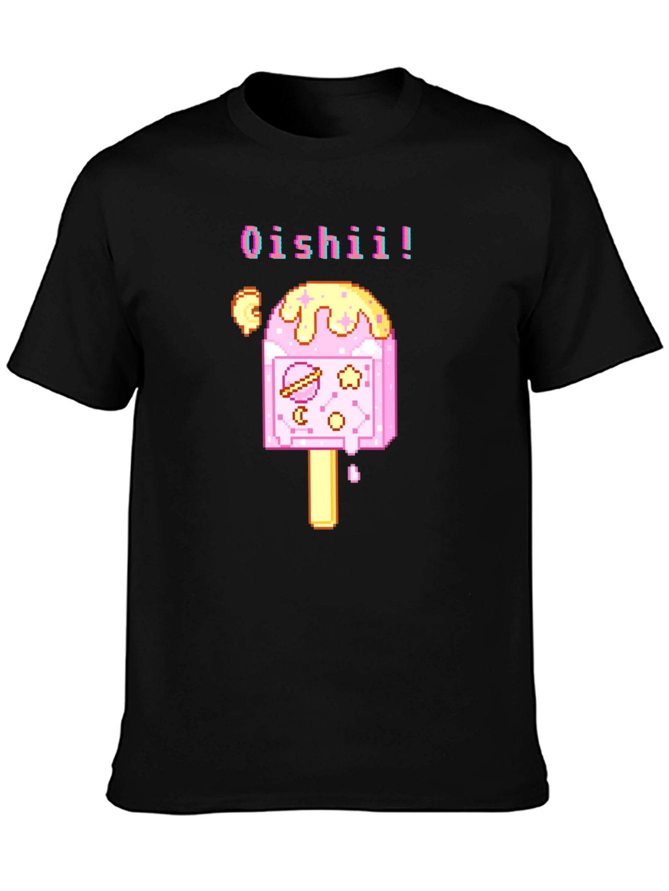 Oishii Pixel Art Ice Cream Black T-Shirt