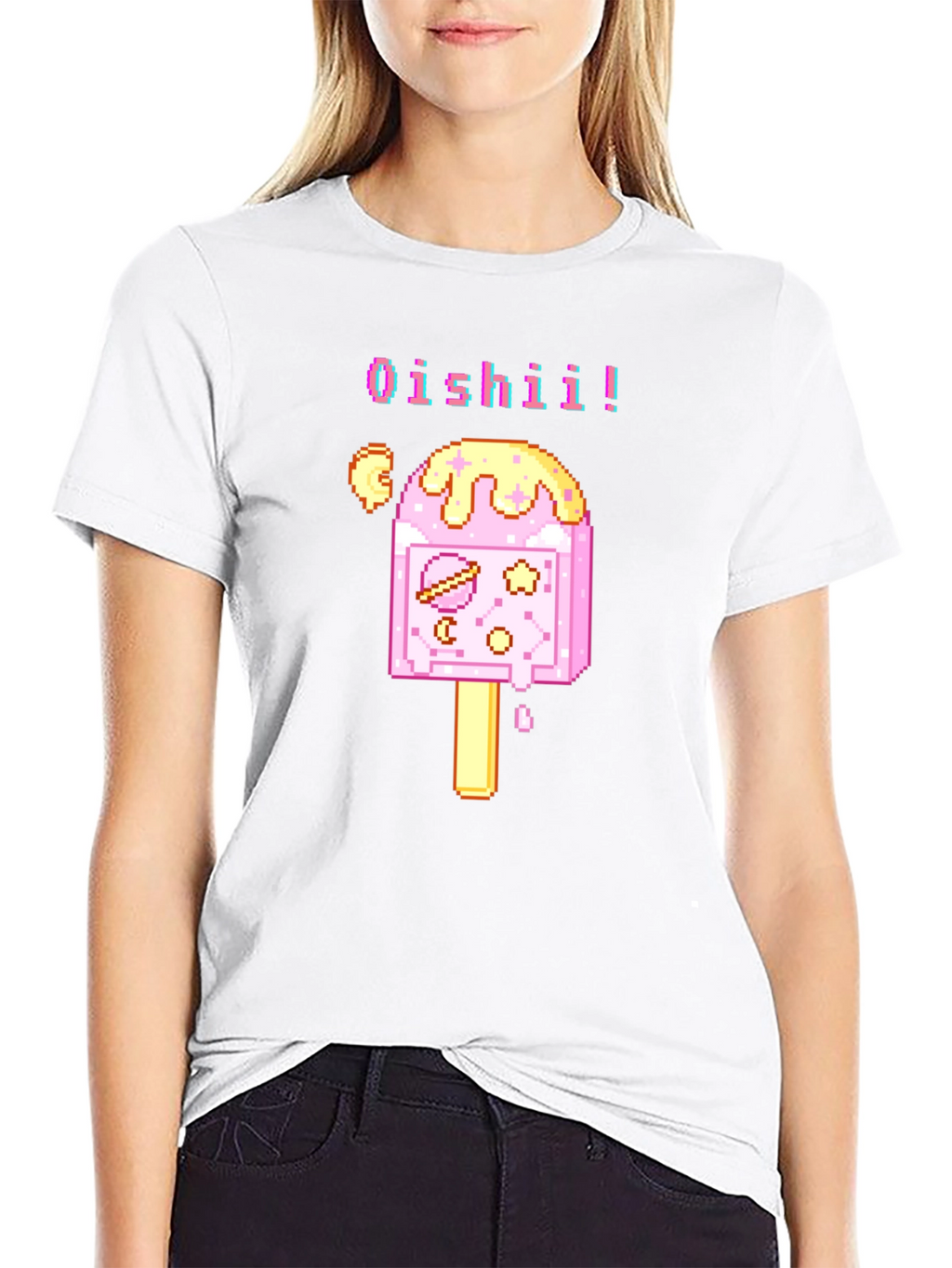 Oishii Pixel Art Ice Cream Black T-Shirt