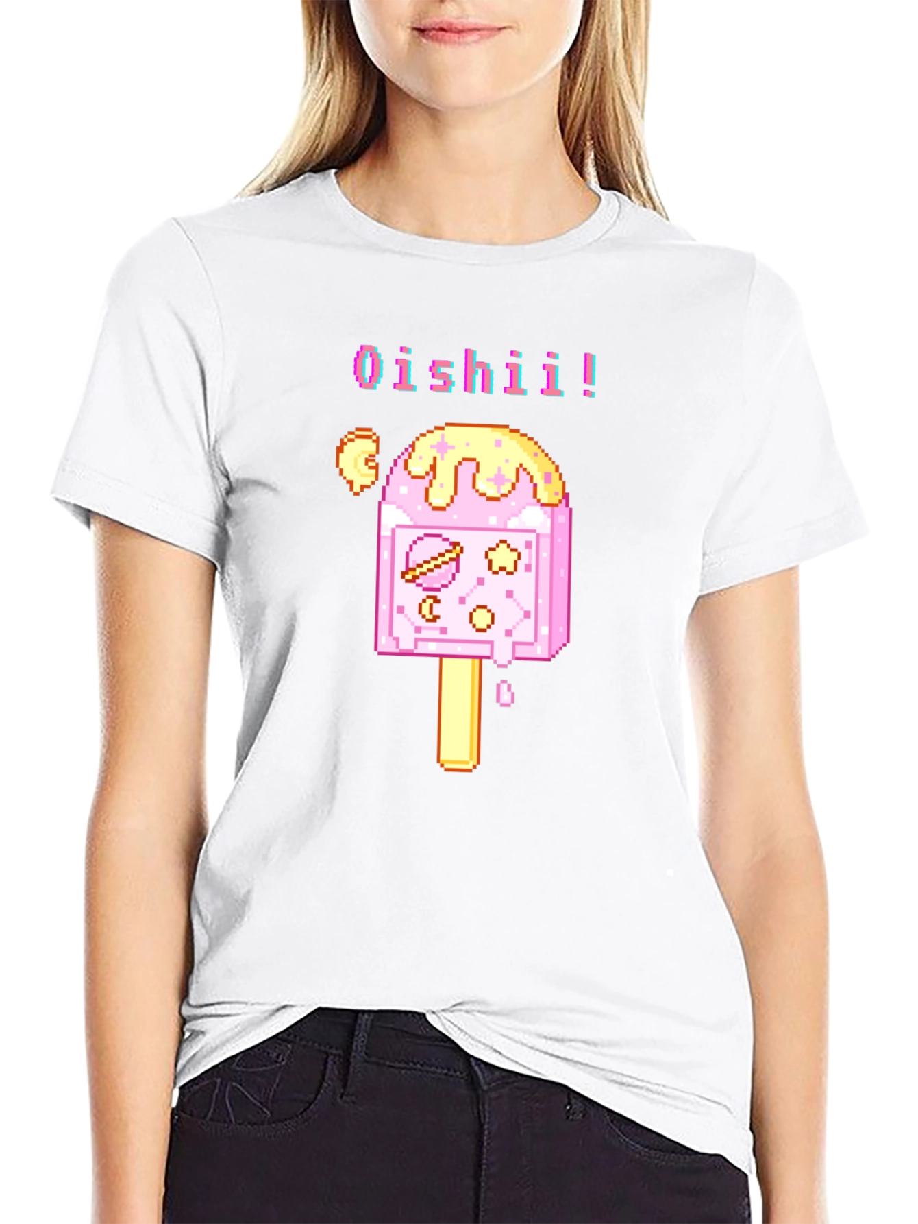 Oishii Pixel Art Ice Cream Black T-Shirt