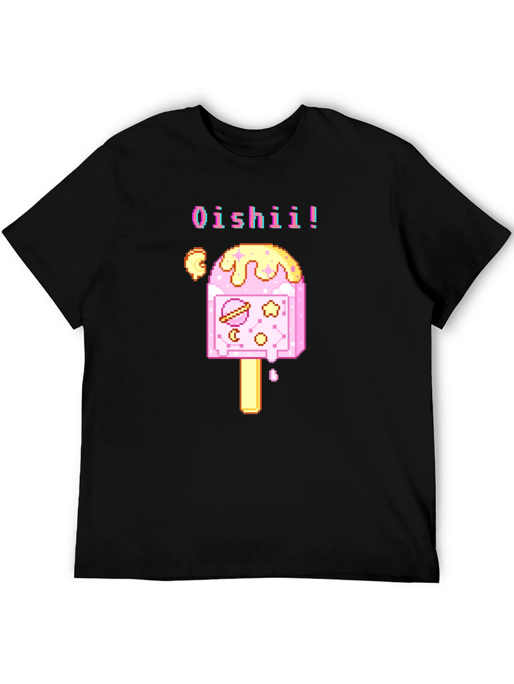 Oishii Pixel Art Ice Cream Black T-Shirt