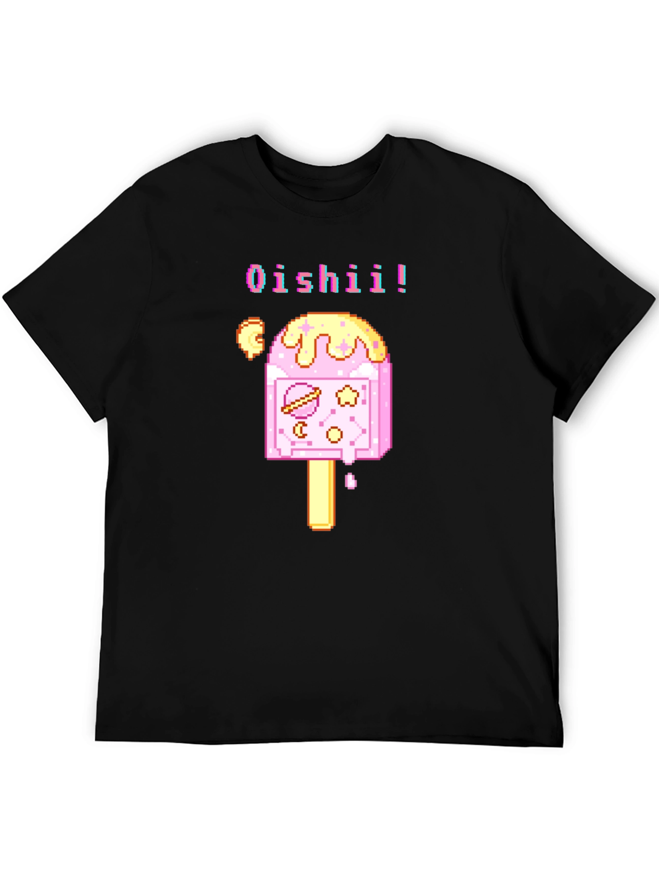 Oishii Pixel Art Ice Cream Black T-Shirt