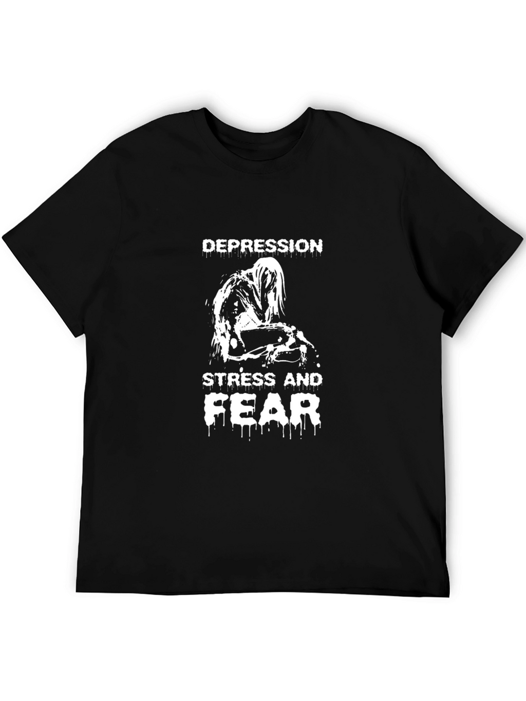 Depression Stress Fear Graphic Black T-Shirt