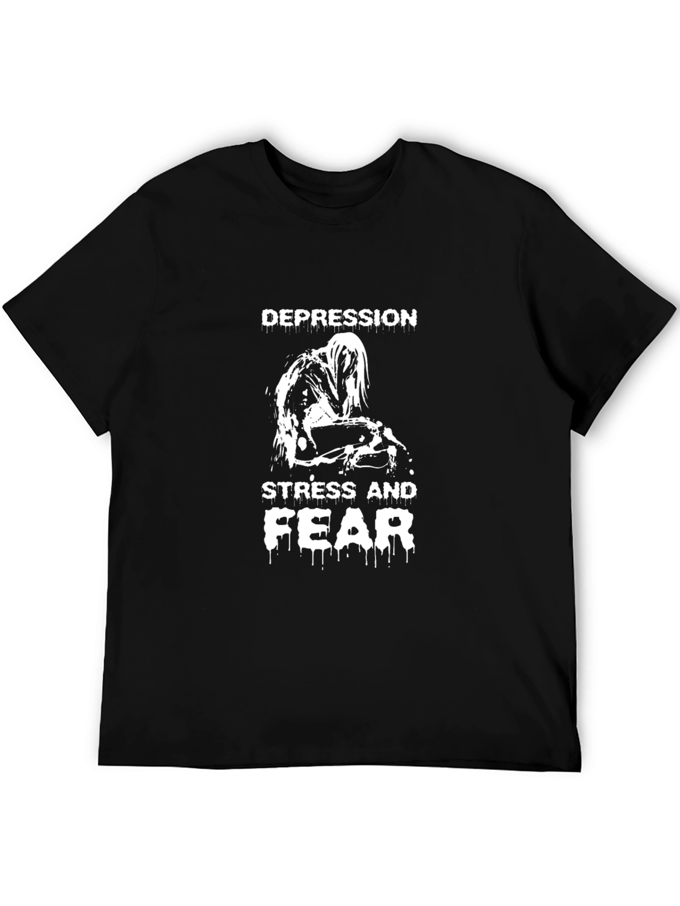 Depression Stress Fear Graphic Black T-Shirt