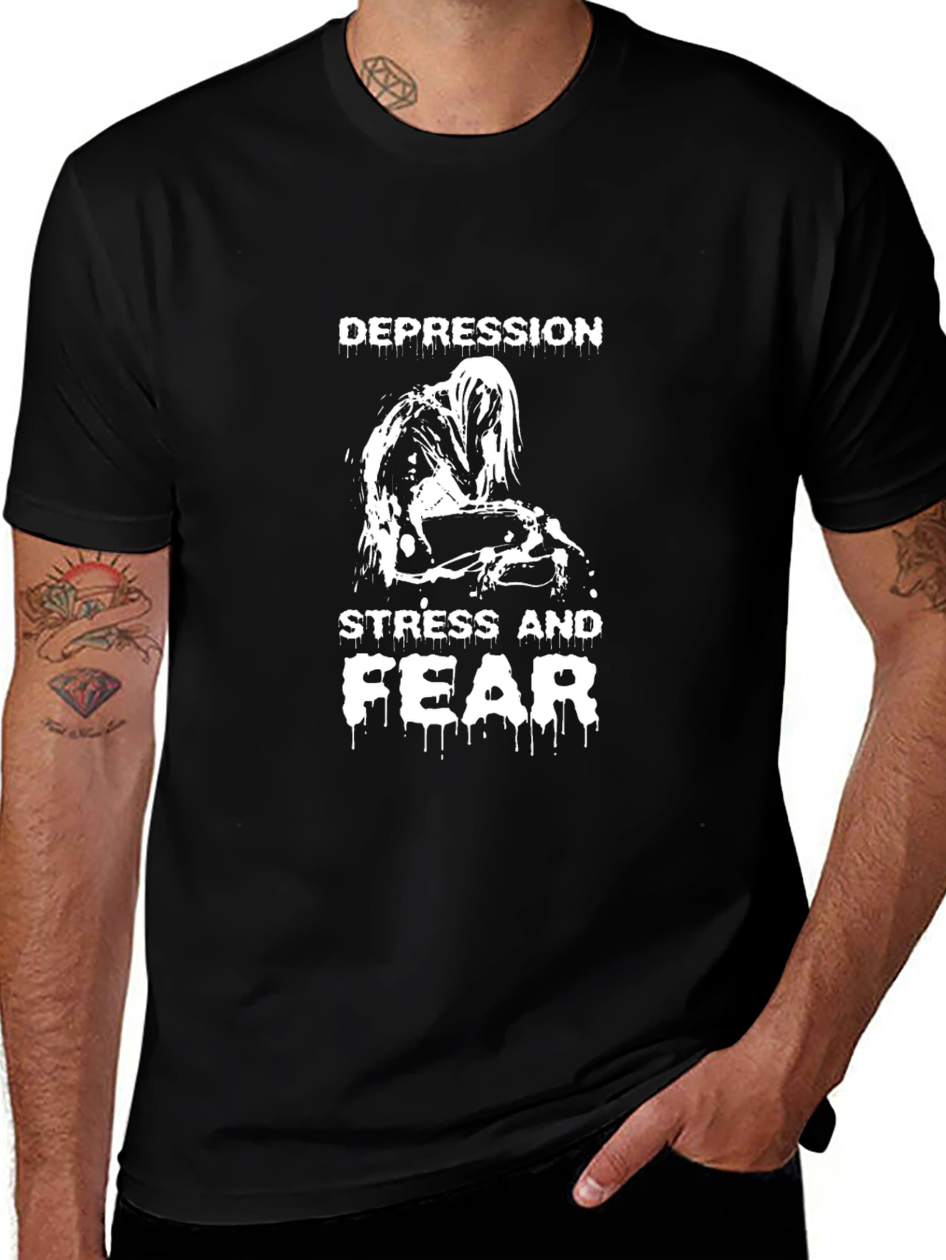 Depression Stress Fear Graphic Black T-Shirt