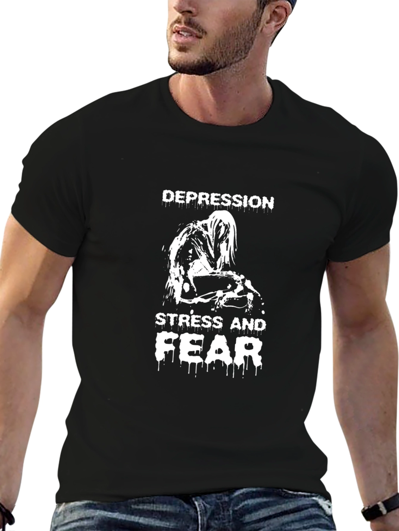 Depression Stress Fear Graphic Black T-Shirt