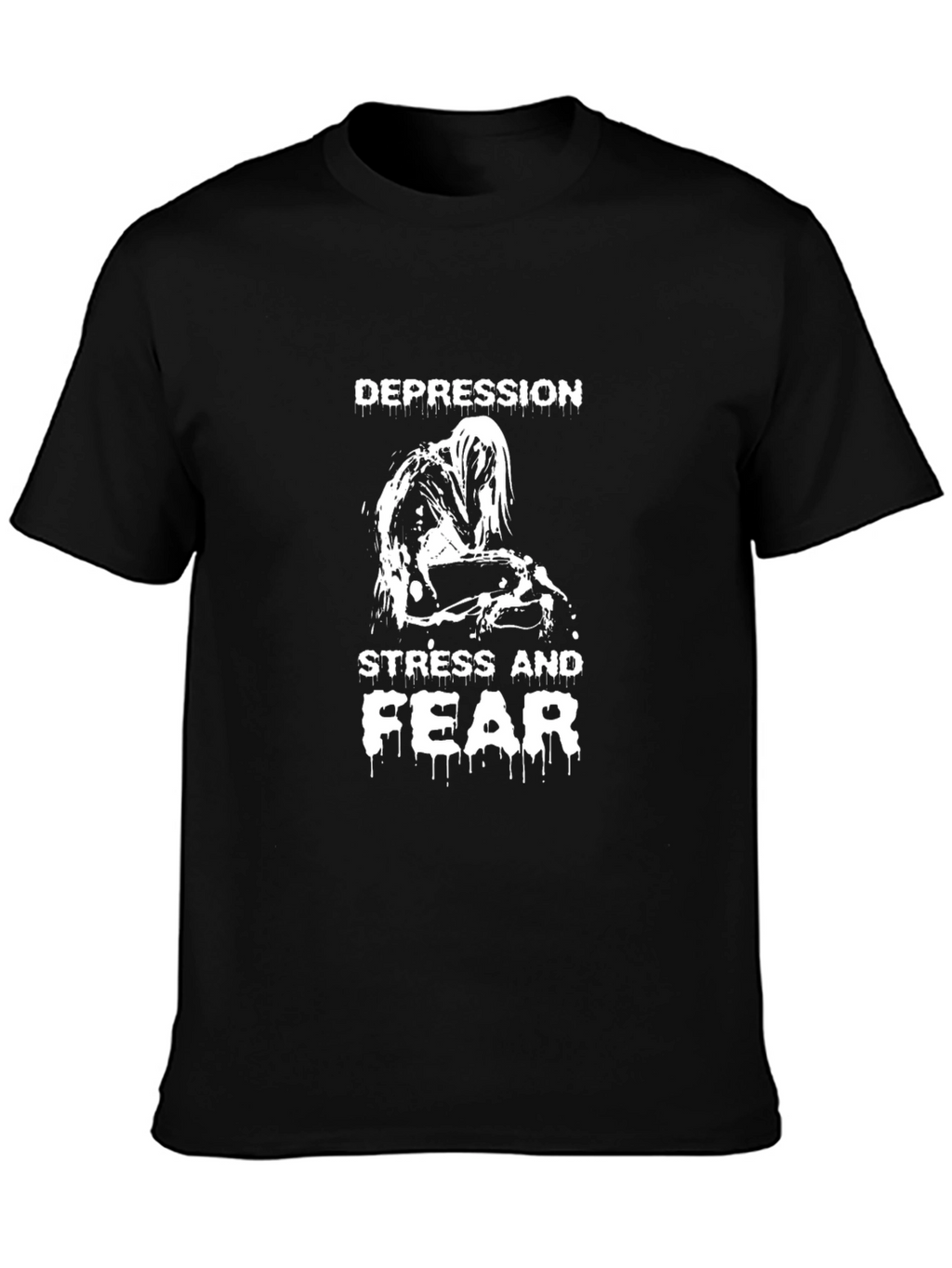 Depression Stress Fear Graphic Black T-Shirt