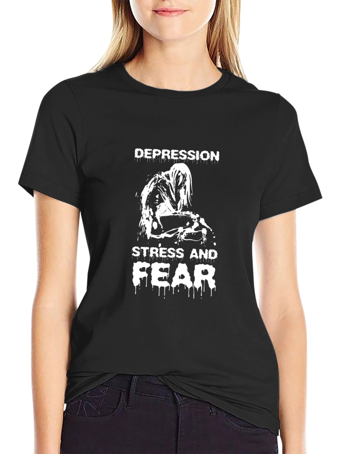 Depression Stress Fear Graphic Black T-Shirt