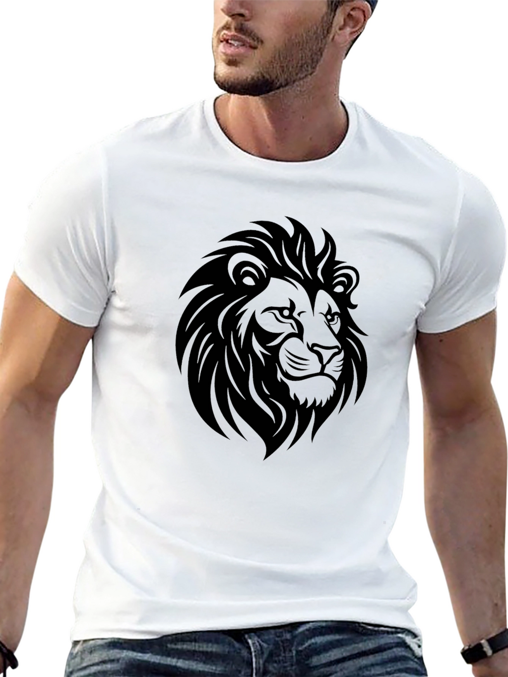 Mens Black Lion Graphic T-Shirt