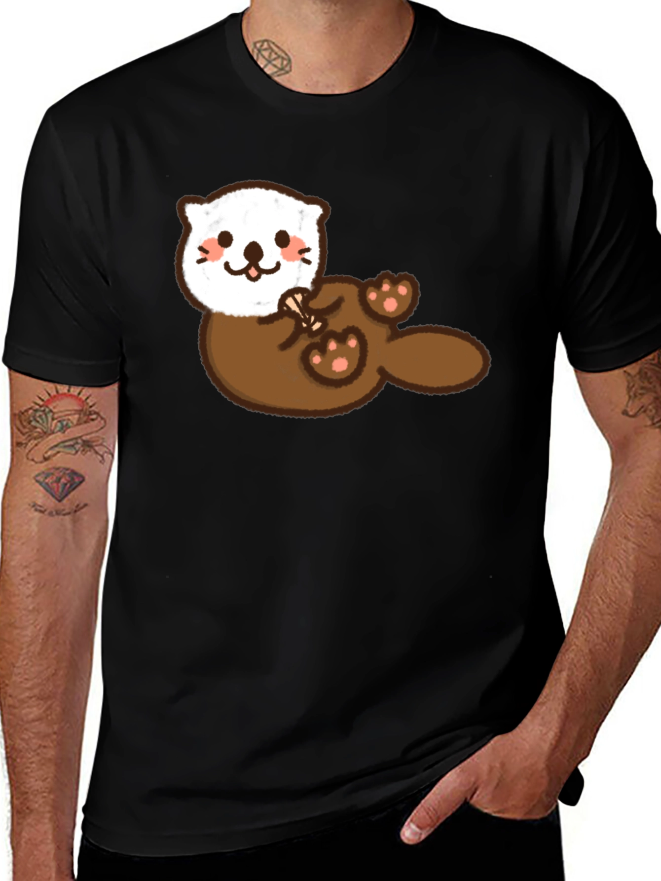 Cute Otter Graphic Tee - Soft Black Cotton