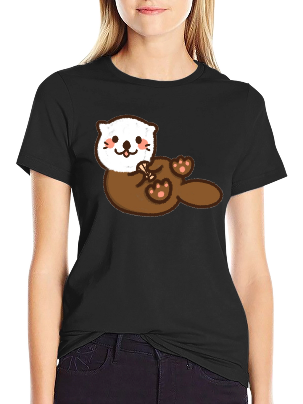 Cute Otter Graphic Tee - Soft Black Cotton