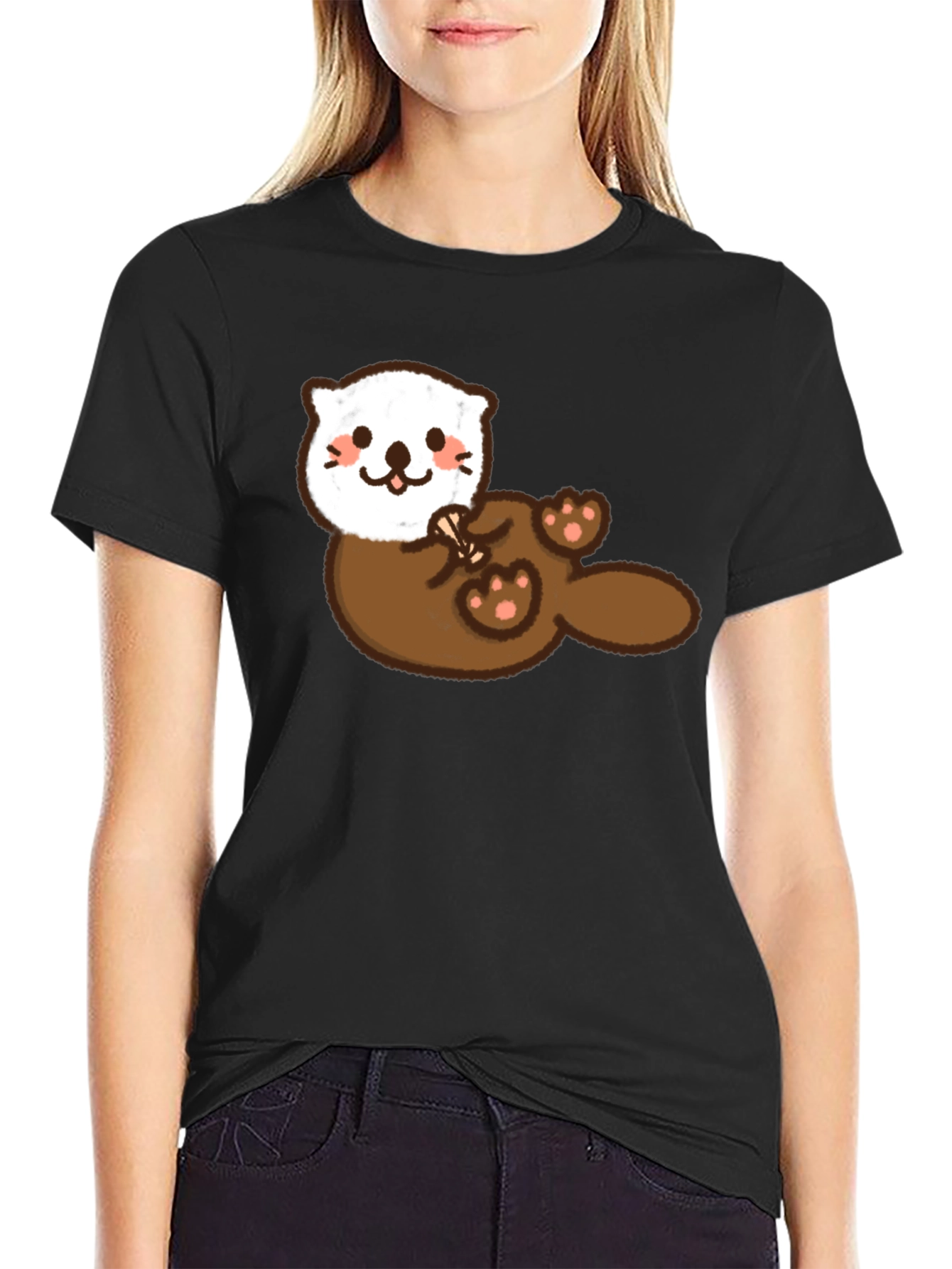 Cute Otter Graphic Tee - Soft Black Cotton