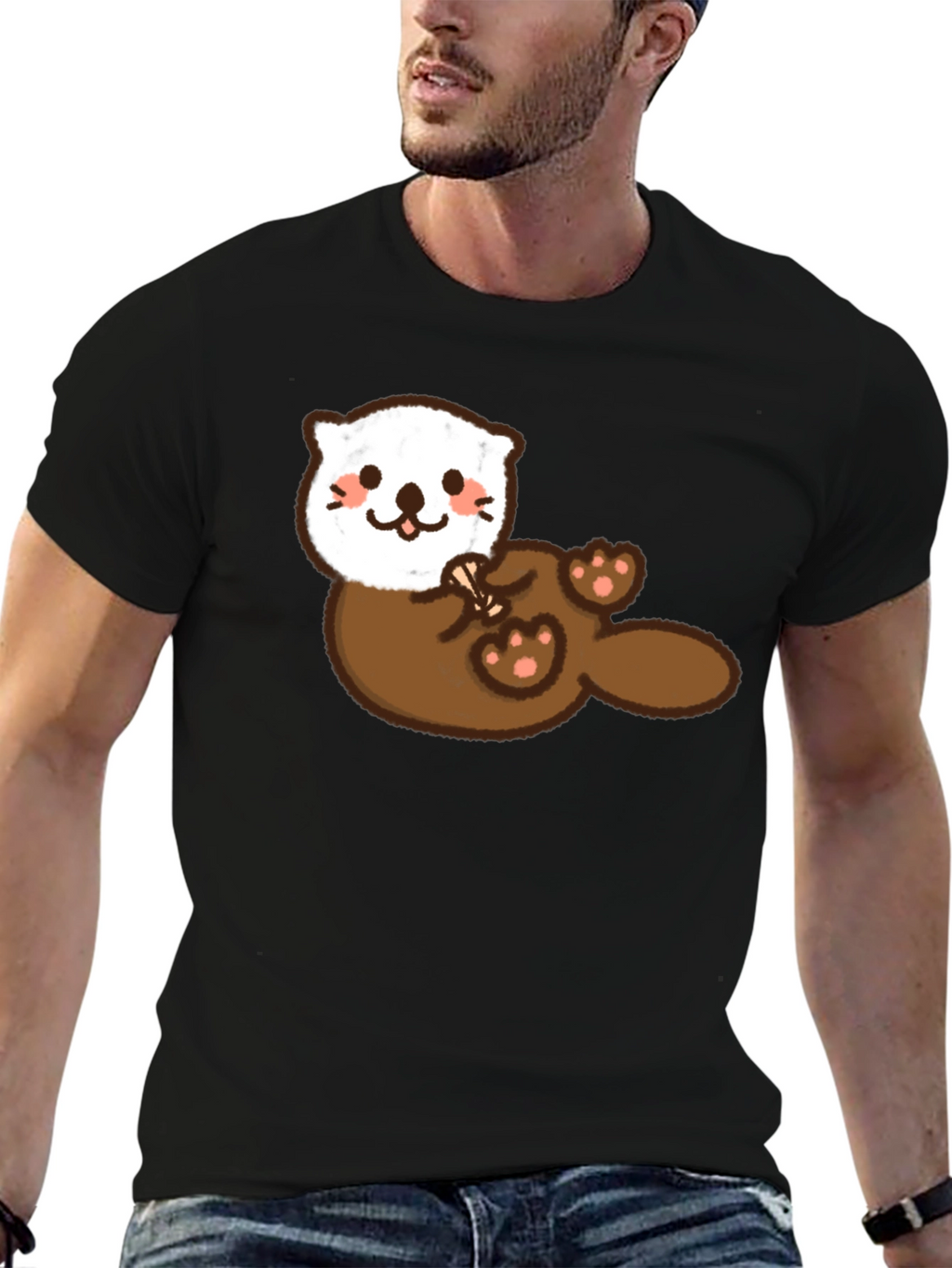 Cute Otter Graphic Tee - Soft Black Cotton