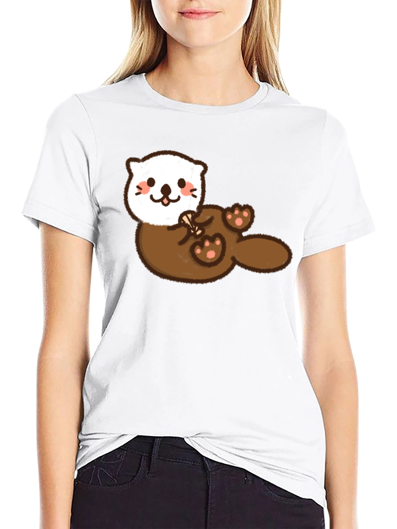 Cute Otter Graphic Tee - Soft Black Cotton