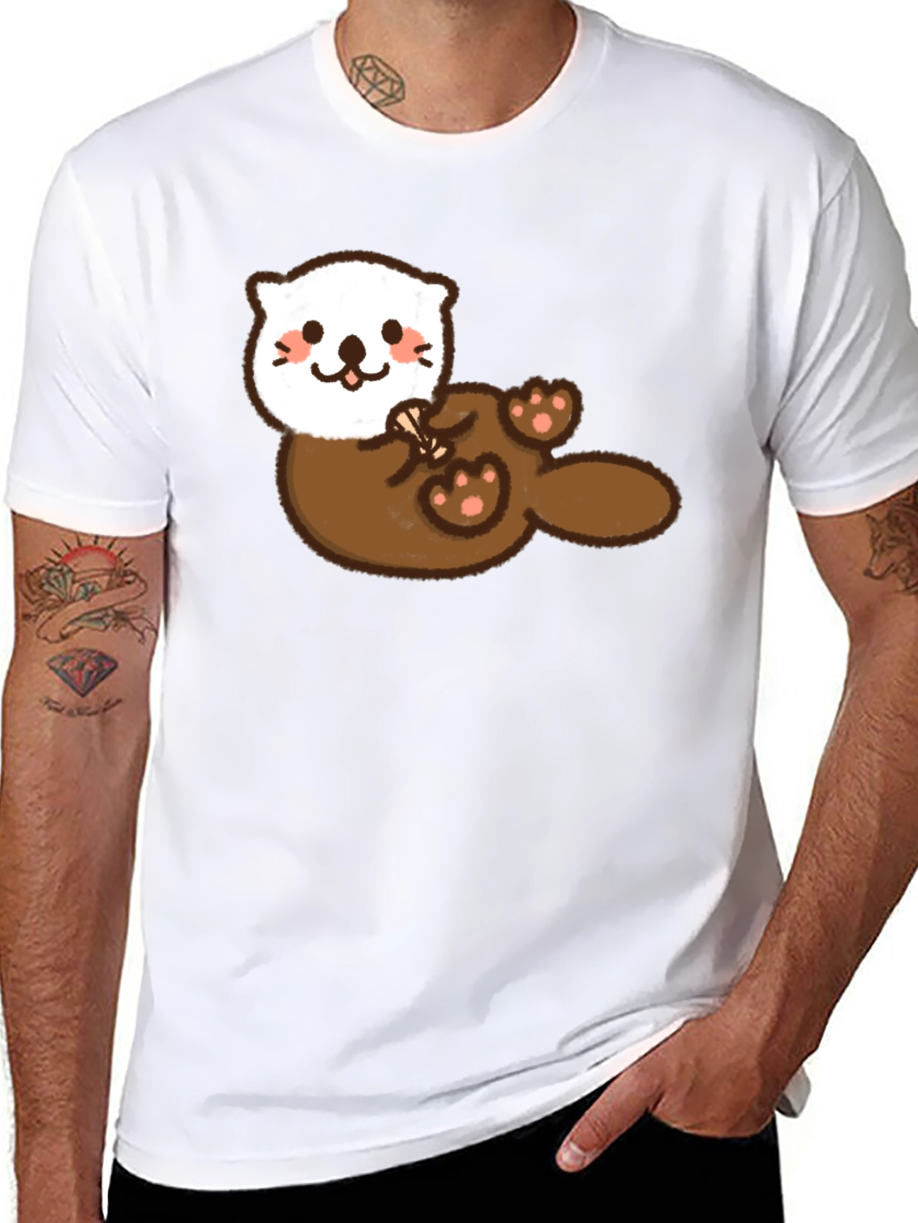 Cute Otter Graphic Tee - Soft Black Cotton