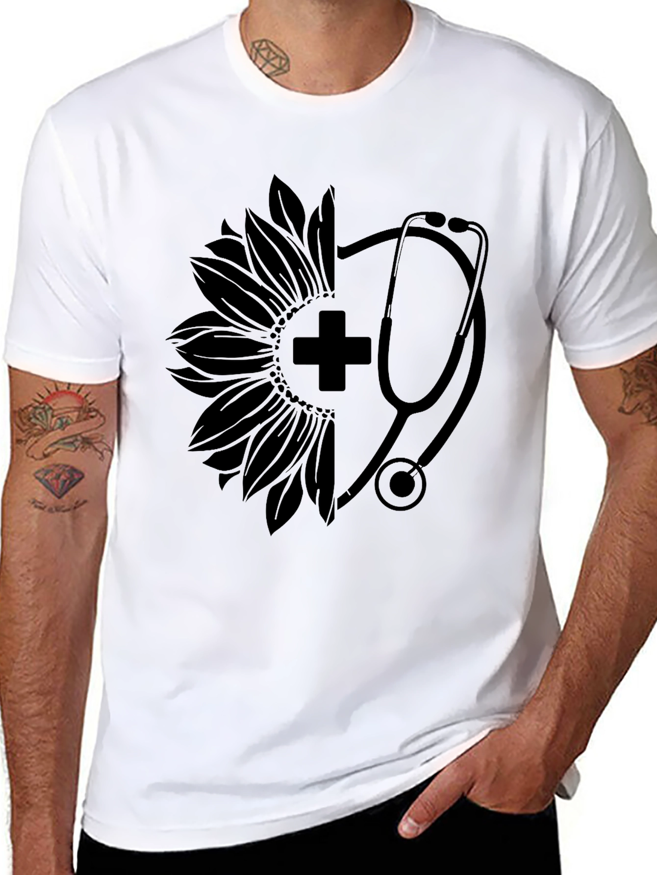 Nurse Sunflower Stethoscope Graphic Tee