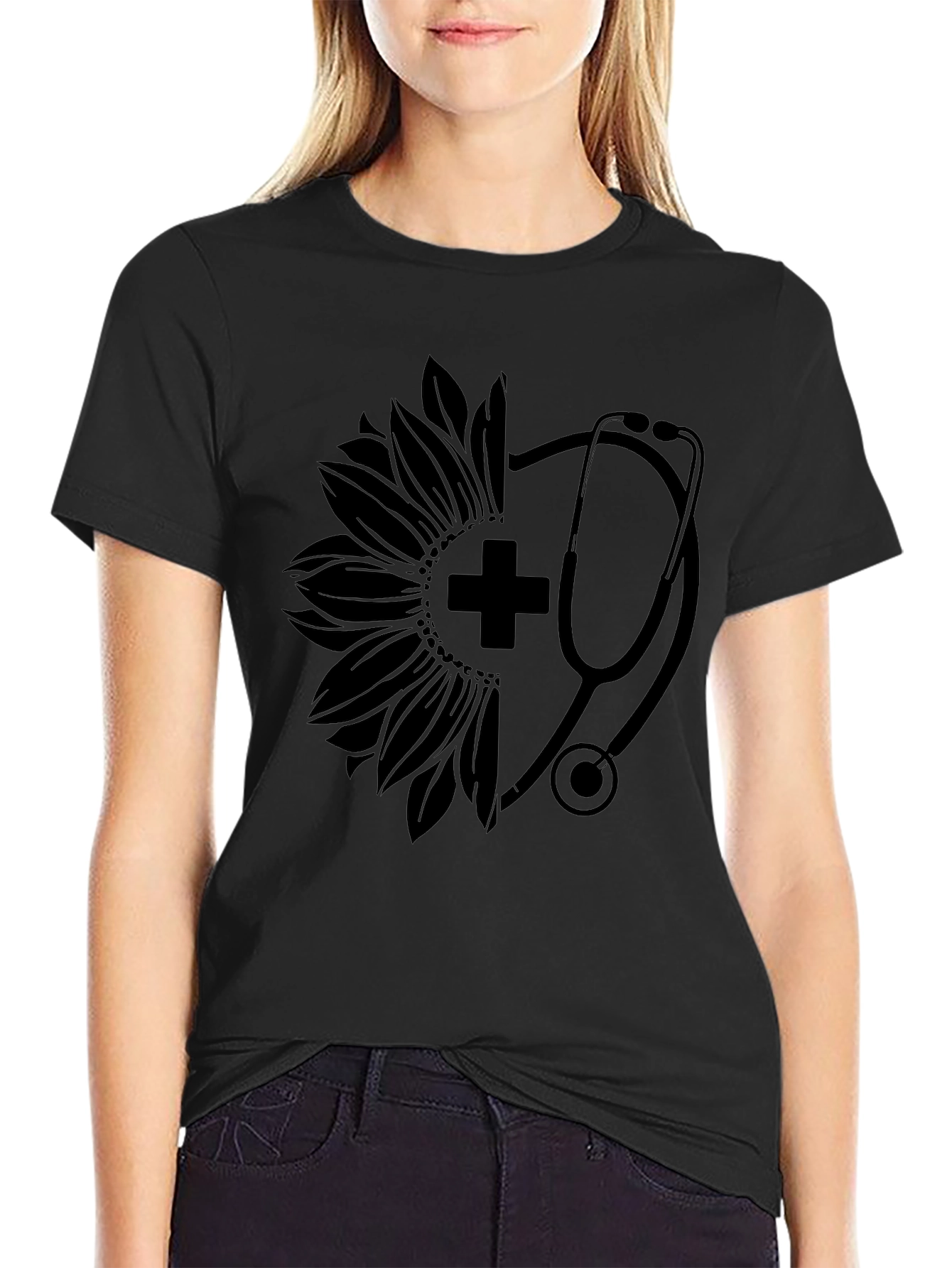 Nurse Sunflower Stethoscope Graphic Tee
