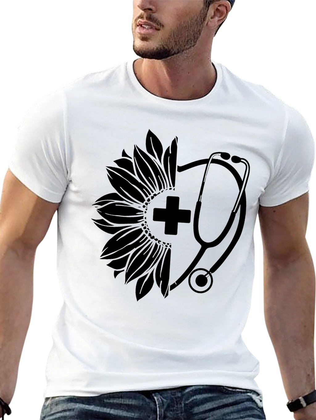 Nurse Sunflower Stethoscope Graphic Tee