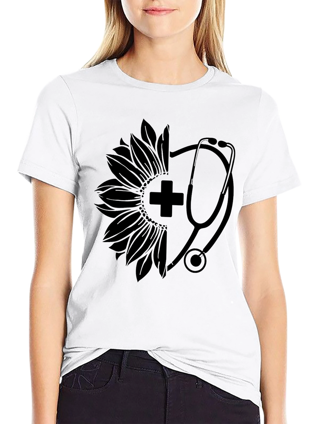 Nurse Sunflower Stethoscope Graphic Tee