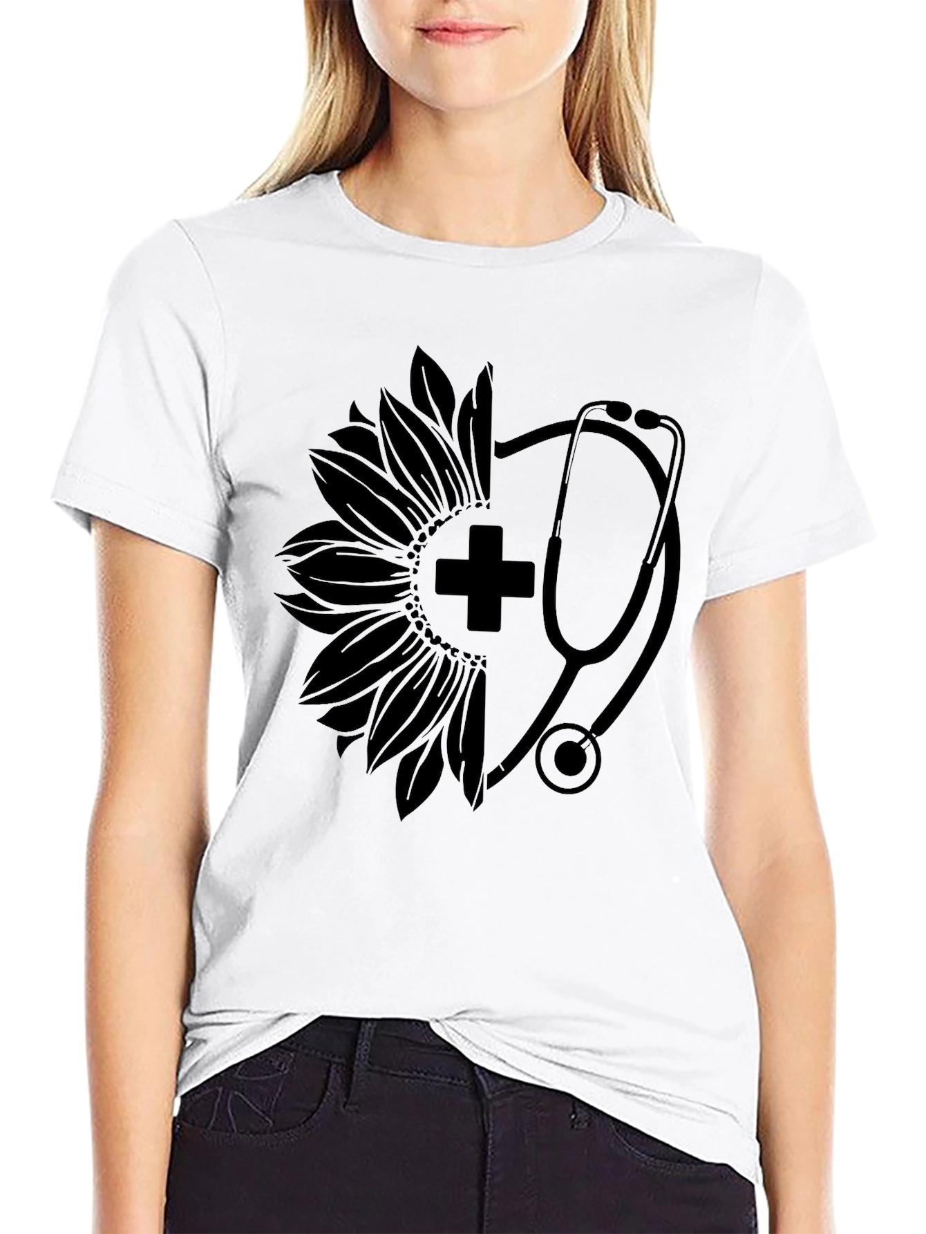 Nurse Sunflower Stethoscope Graphic Tee