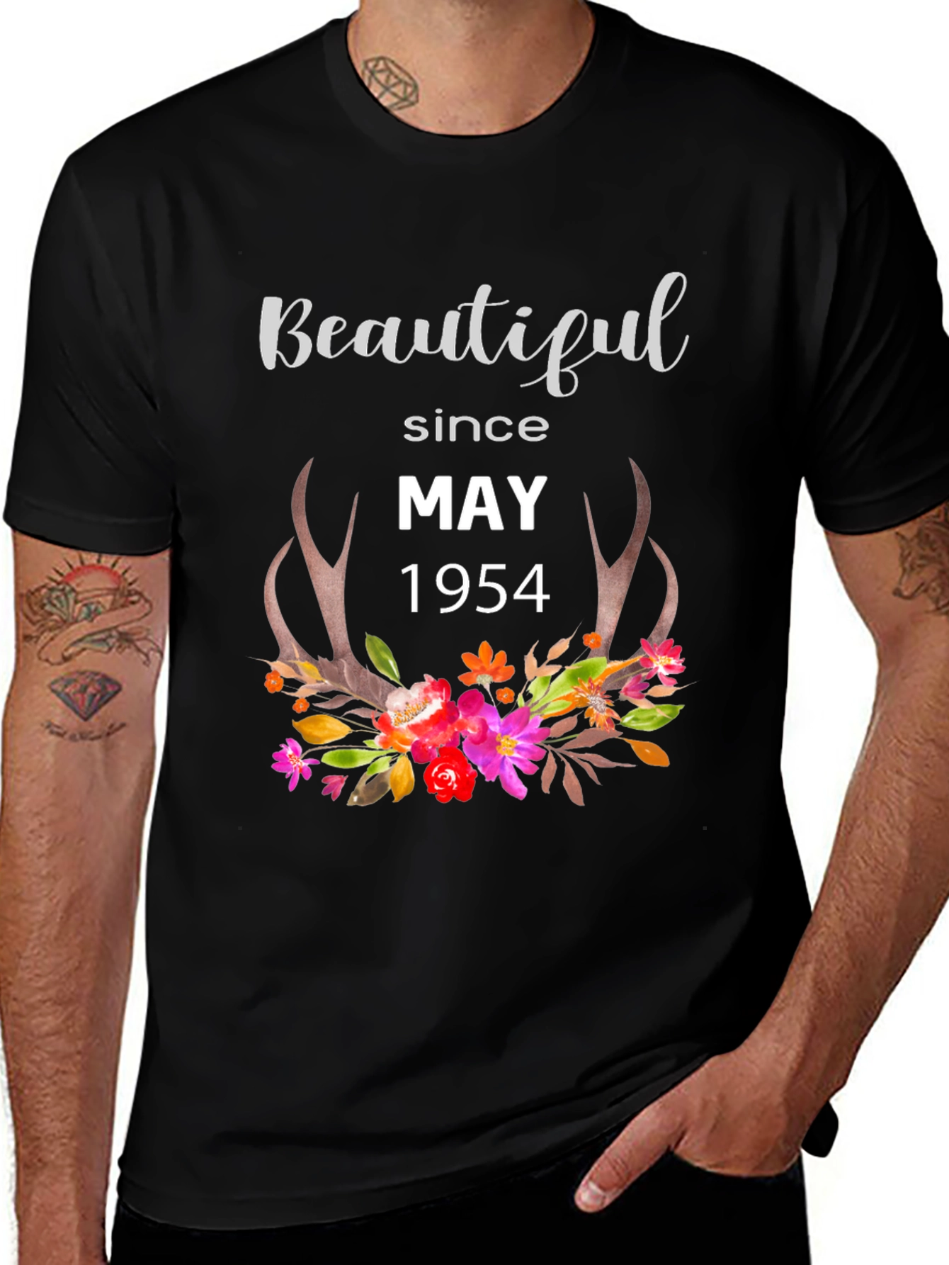 Beautiful Since May 1954 Floral Antler T-Shirt