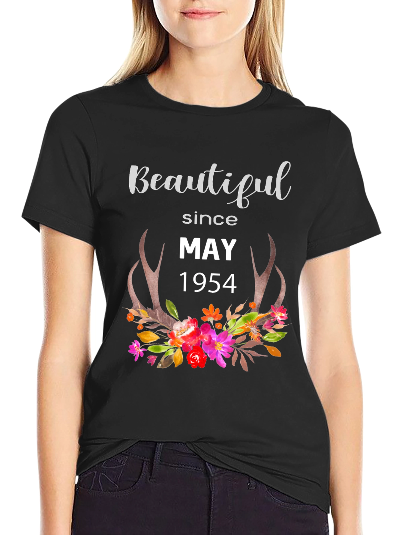 Beautiful Since May 1954 Floral Antler T-Shirt