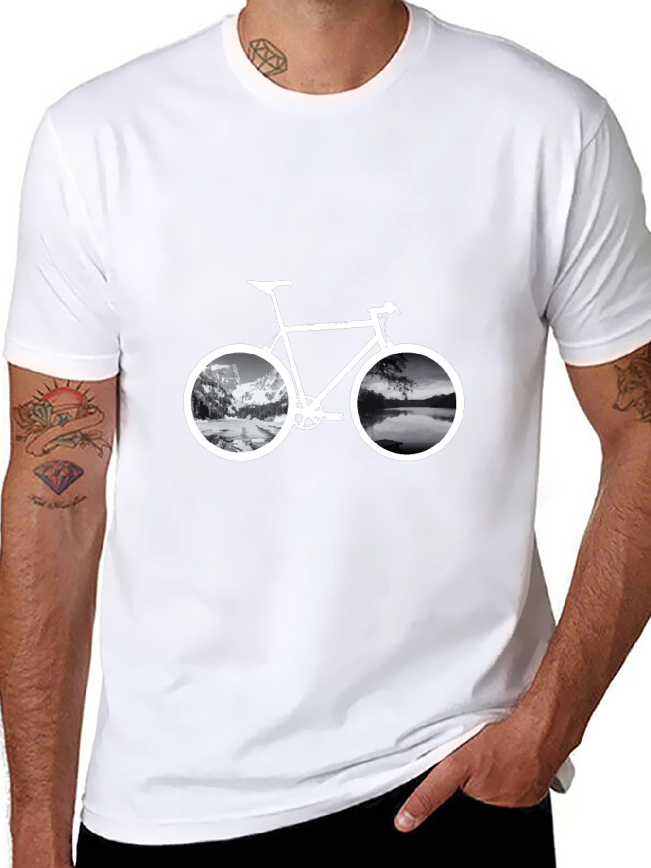 Mountain & Lake Bike Graphic T-Shirt