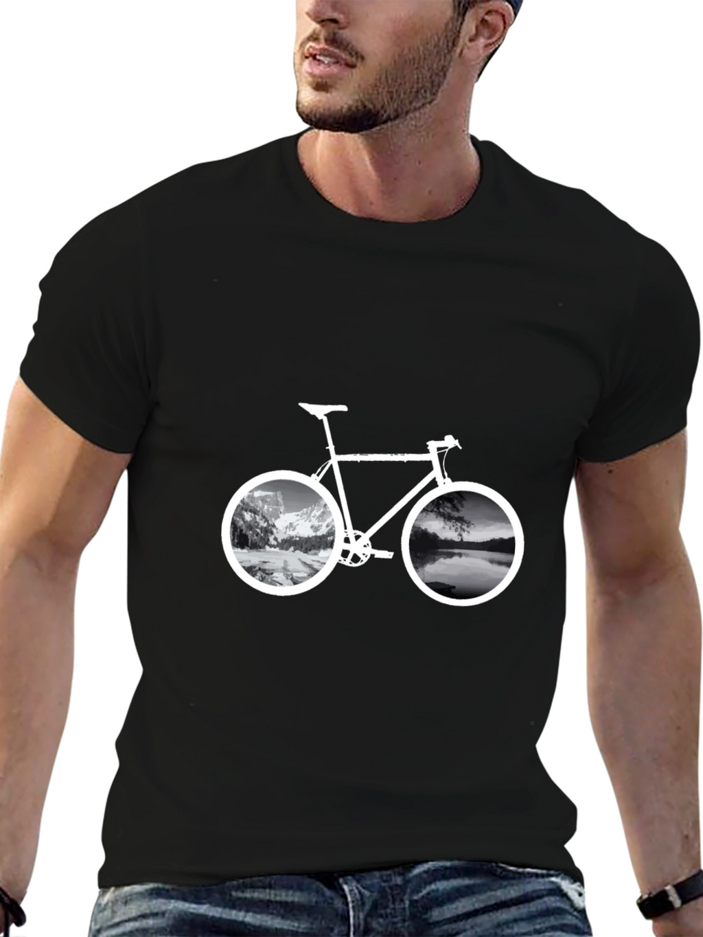 Mountain & Lake Bike Graphic T-Shirt