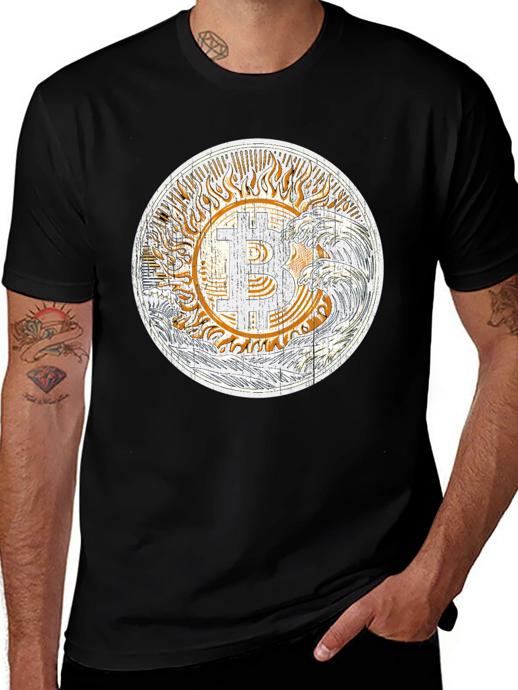 Bitcoin Sun & Waves Graphic T-Shirt - Black