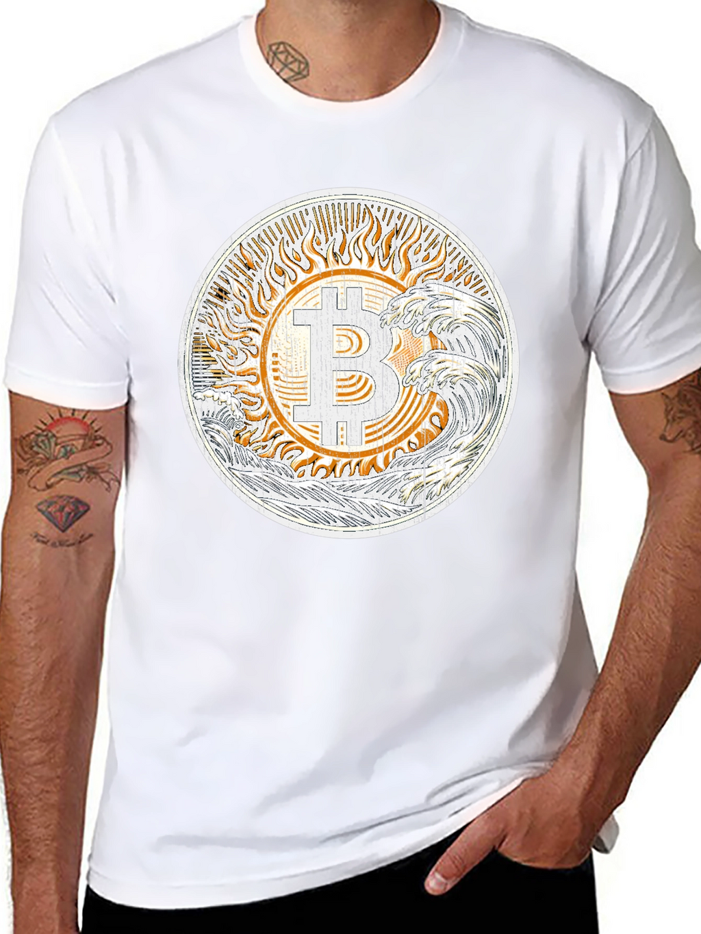 Bitcoin Sun & Waves Graphic T-Shirt - Black