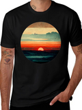 Retro Sunset Graphic Tee - Unique Landscape Design