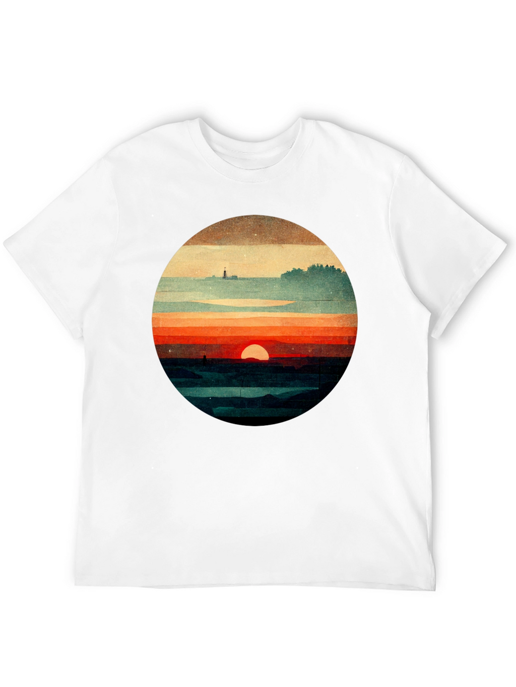 Retro Sunset Graphic Tee - Unique Landscape Design