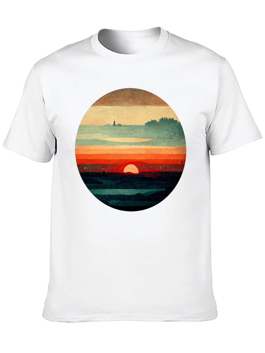 Retro Sunset Graphic Tee - Unique Landscape Design