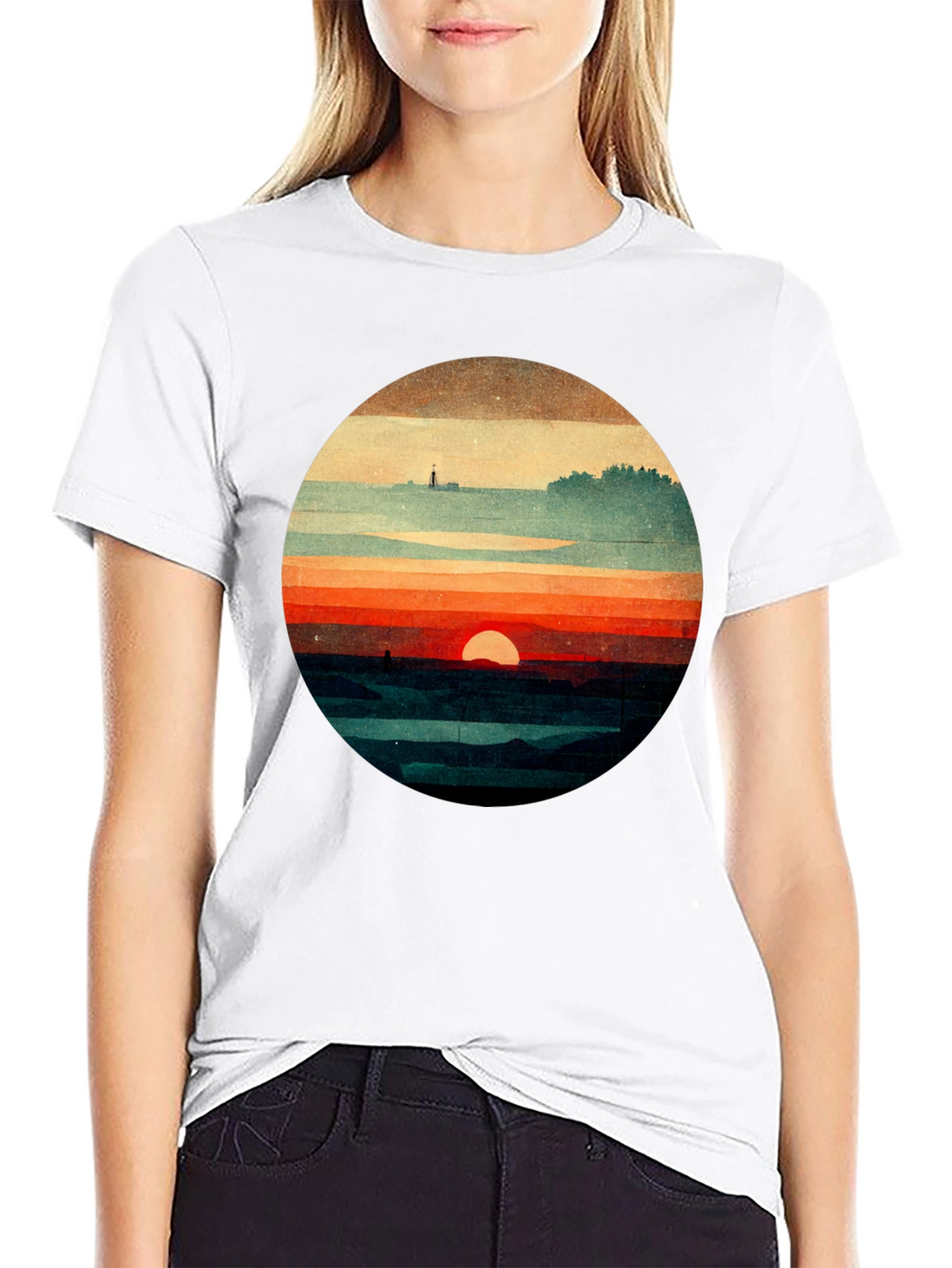 Retro Sunset Graphic Tee - Unique Landscape Design