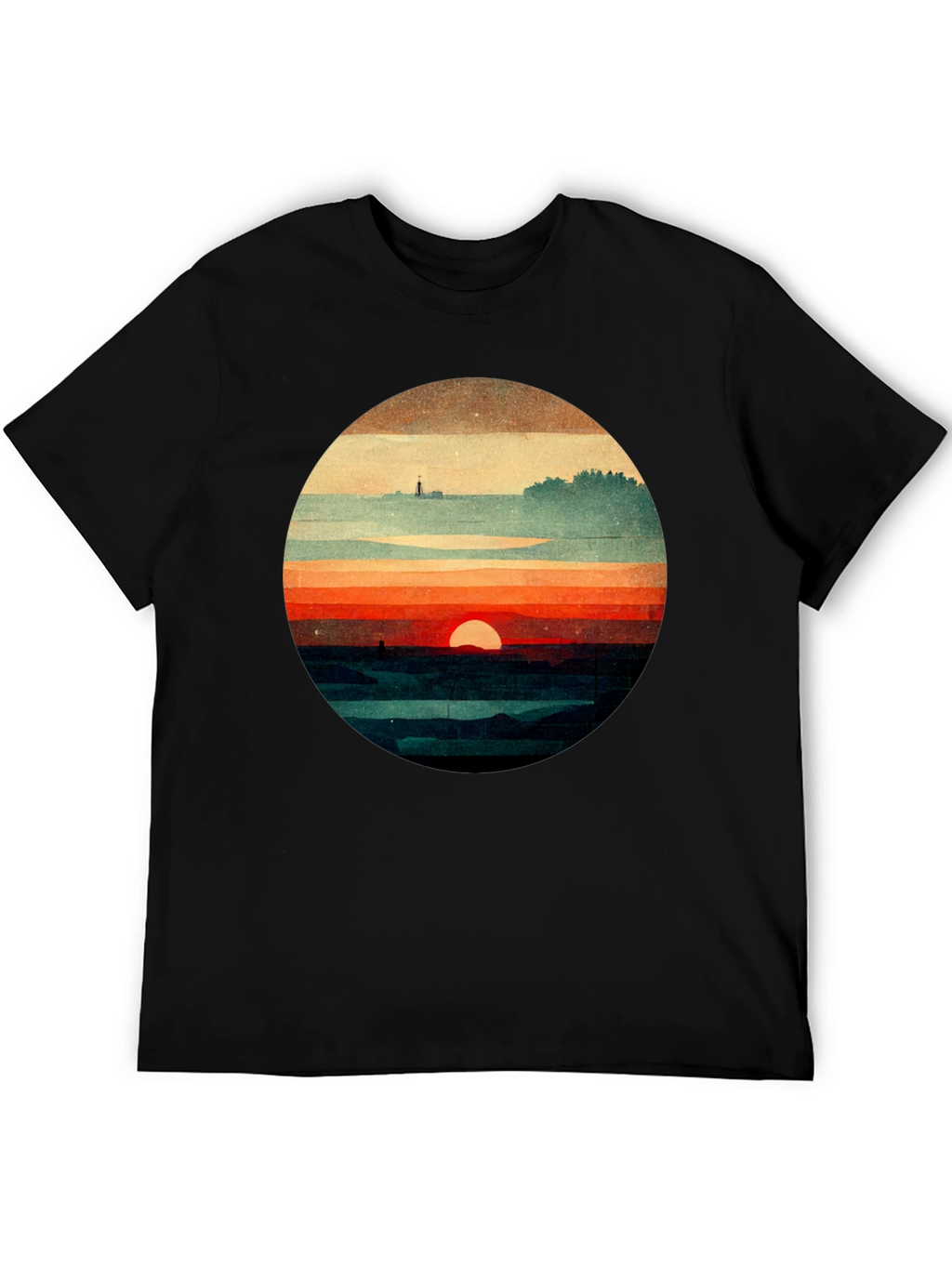 Retro Sunset Graphic Tee - Unique Landscape Design