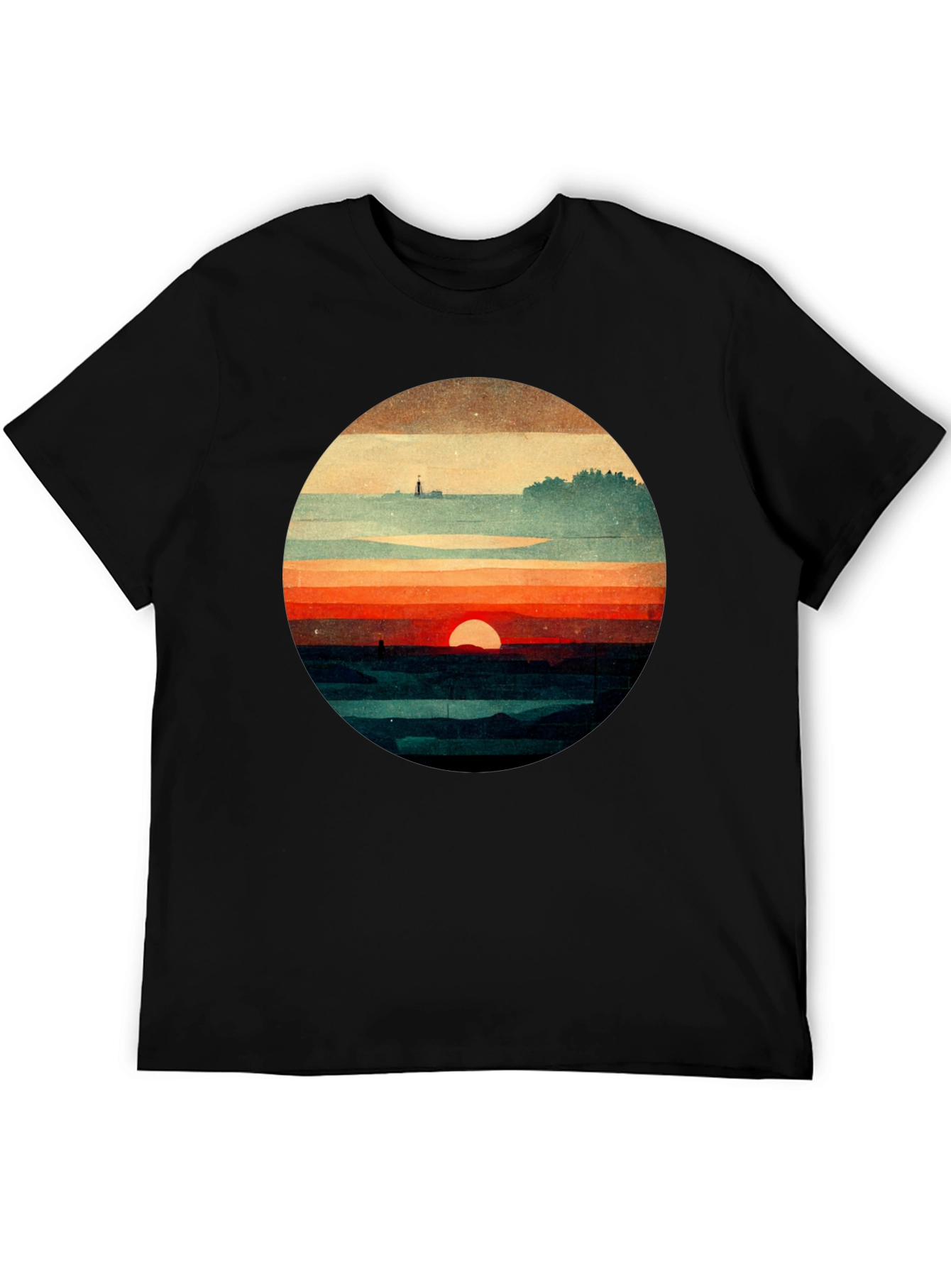Retro Sunset Graphic Tee - Unique Landscape Design