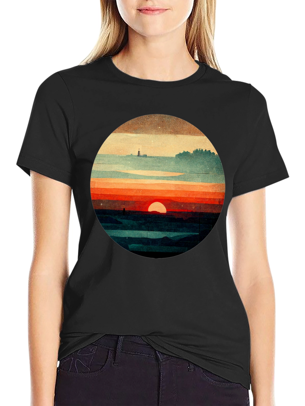 Retro Sunset Graphic Tee - Unique Landscape Design
