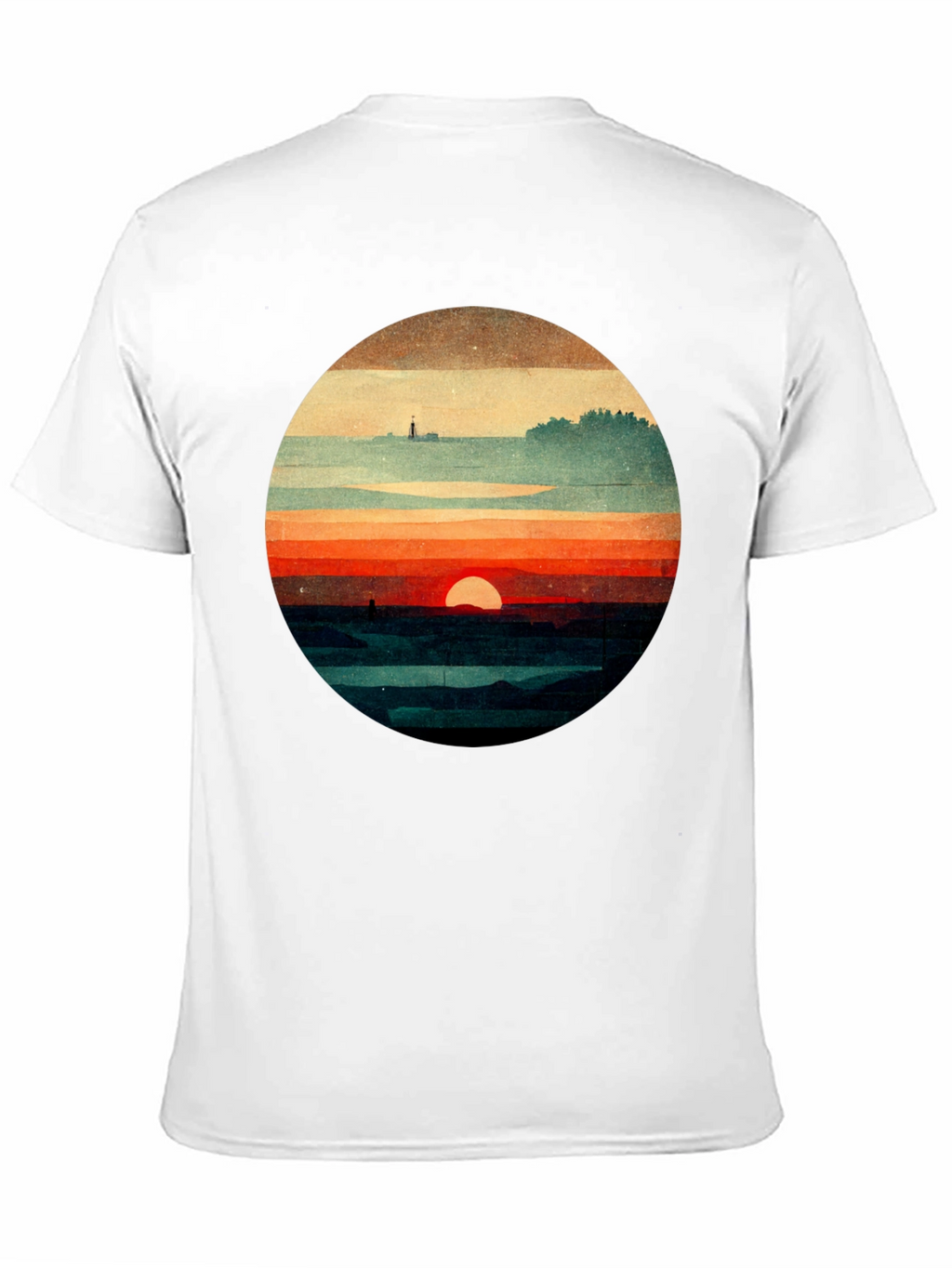 Retro Sunset Graphic Tee - Unique Landscape Design
