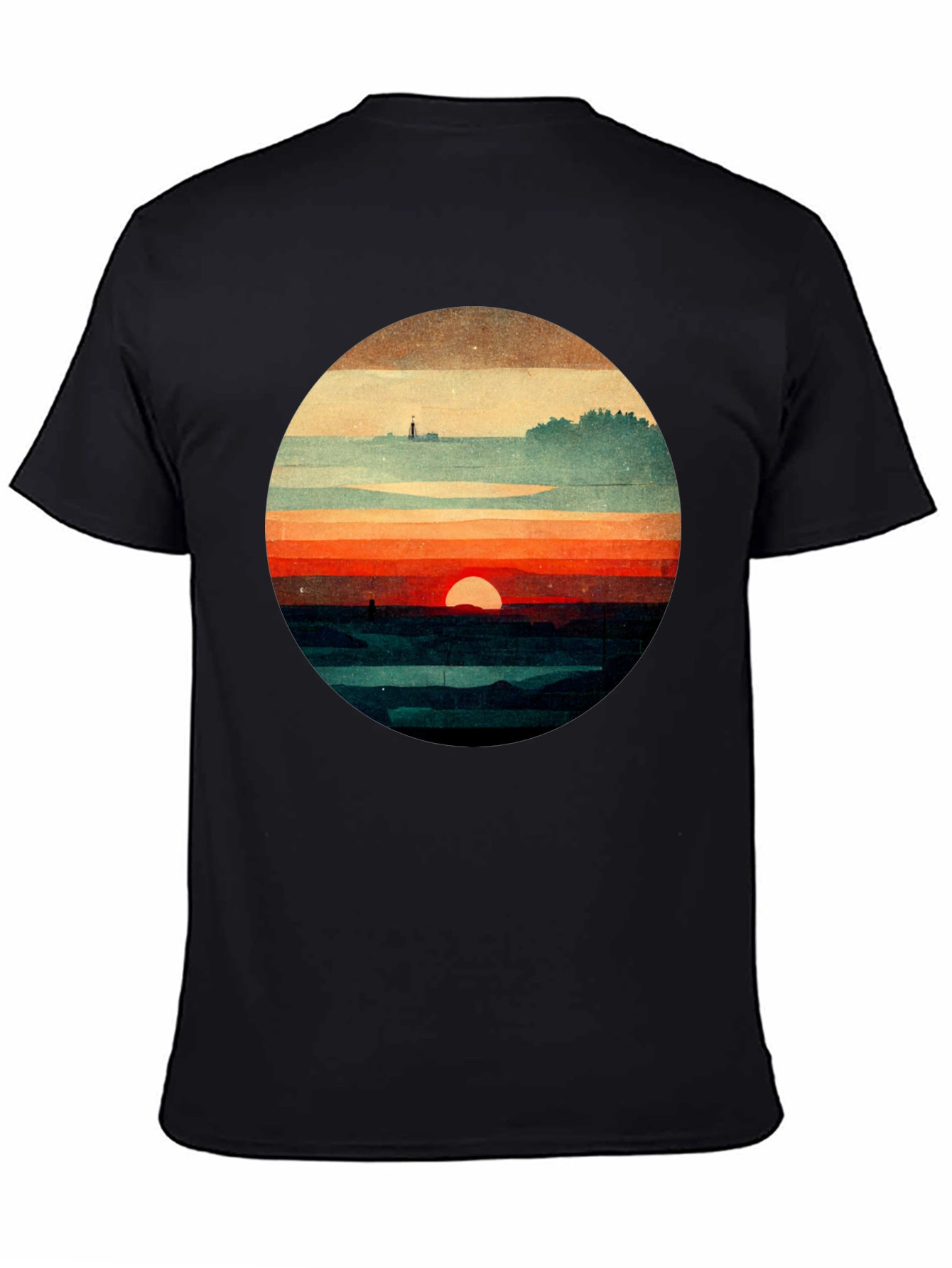 Retro Sunset Graphic Tee - Unique Landscape Design