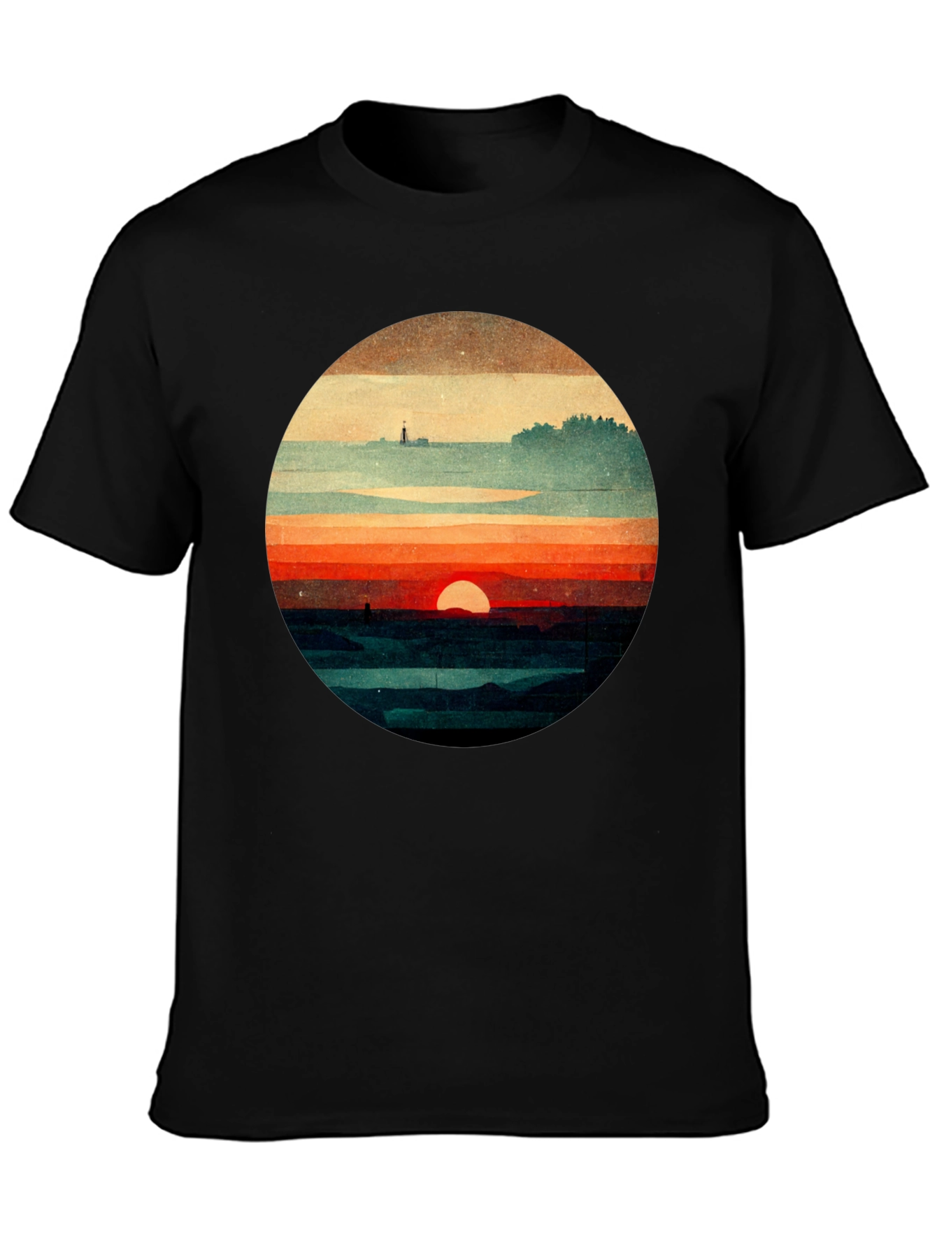 Retro Sunset Graphic Tee - Unique Landscape Design