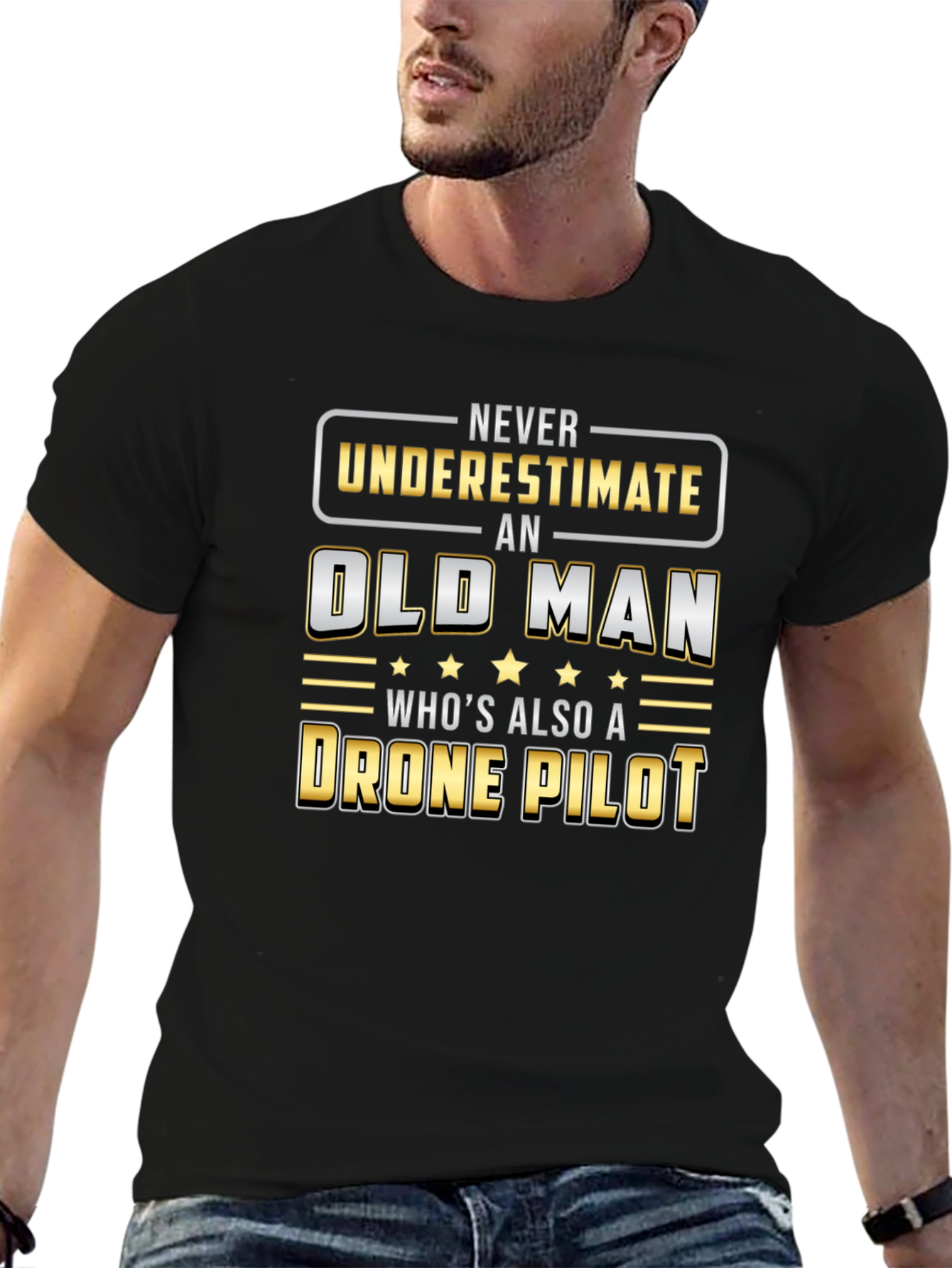 Old Man Drone Pilot Tee - Funny Graphic T-Shirt