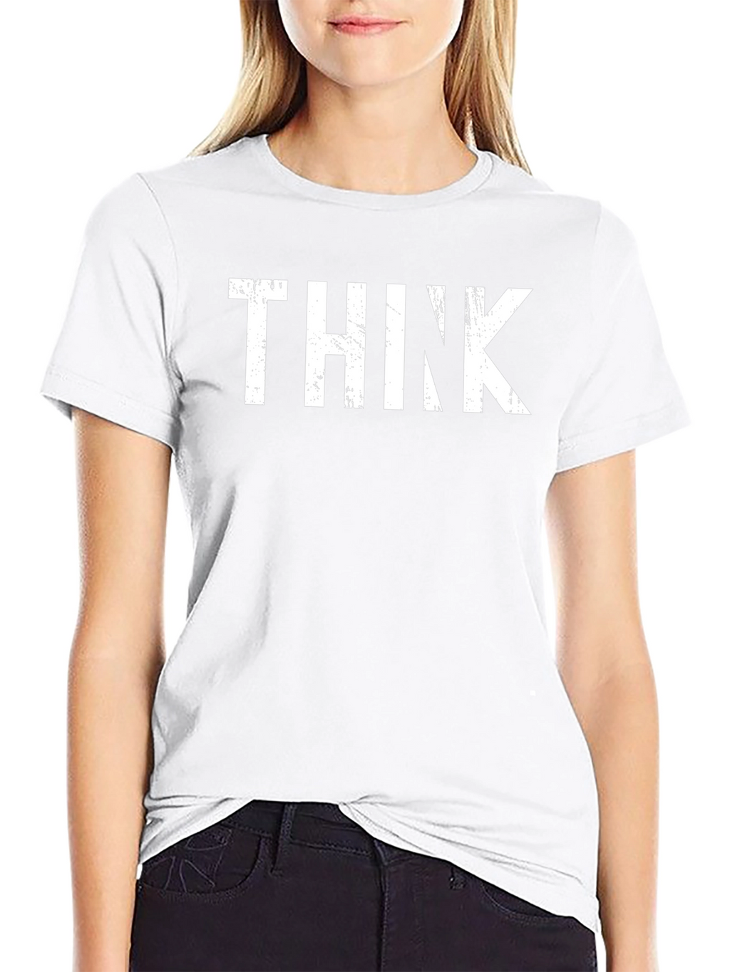 Distressed THINK Graphic Black Tee