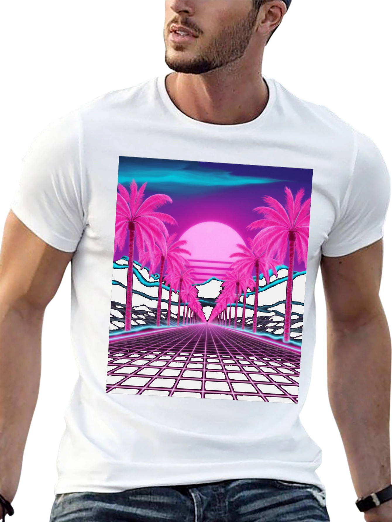 Retro Sunset Palm Tree T-Shirt - Vaporwave Style