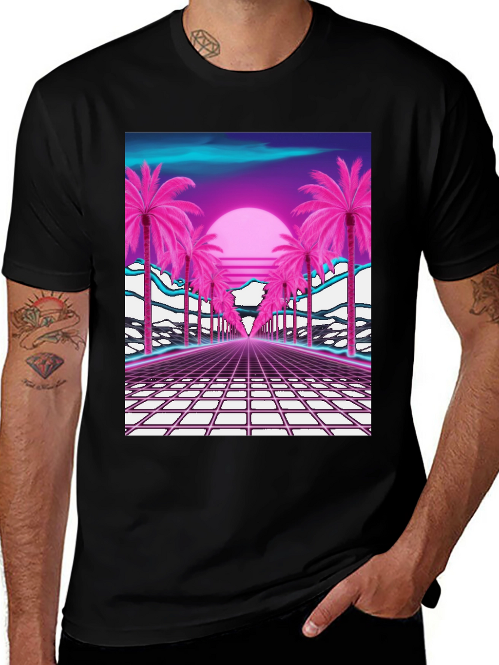 Retro Sunset Palm Tree T-Shirt - Vaporwave Style