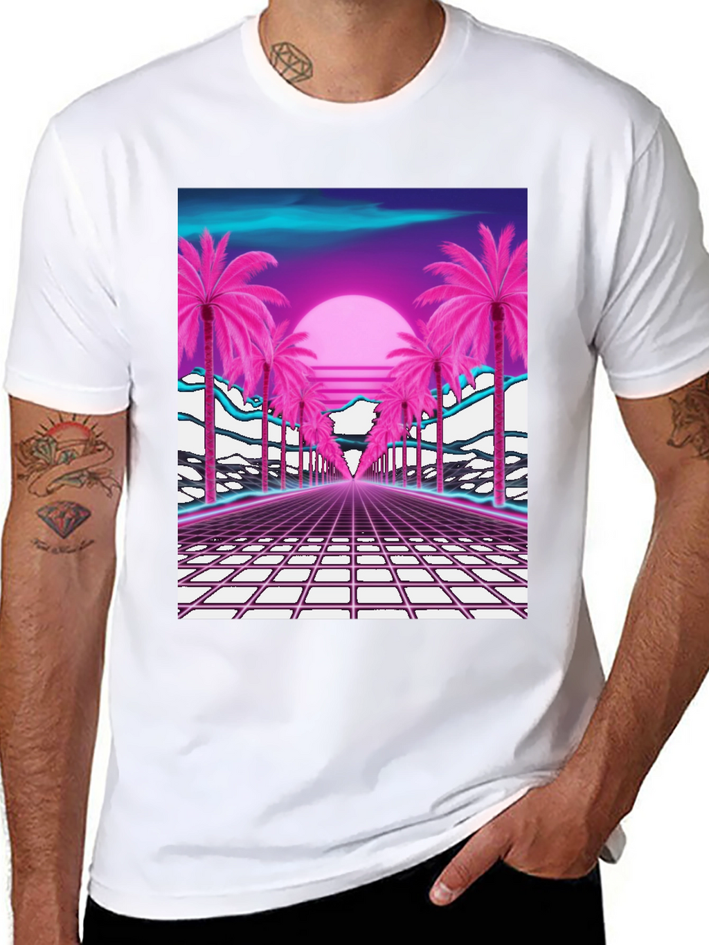 Retro Sunset Palm Tree T-Shirt - Vaporwave Style