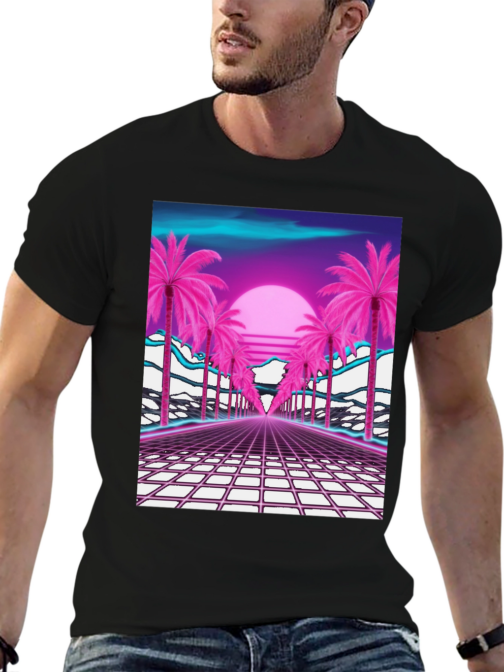 Retro Sunset Palm Tree T-Shirt - Vaporwave Style