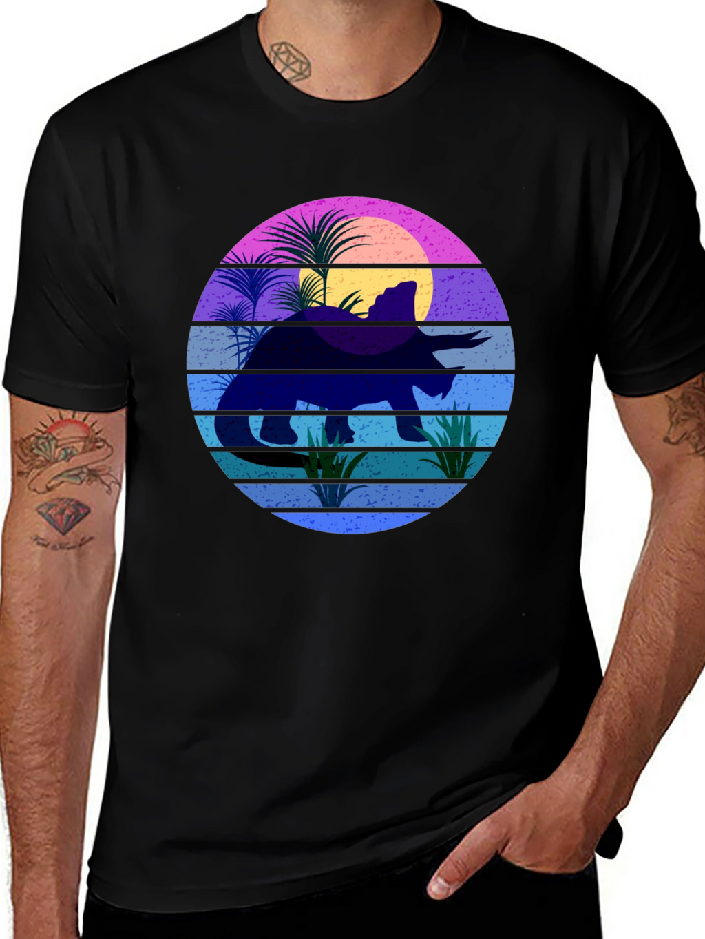 Retro Dinosaur Sunset Graphic T-Shirt