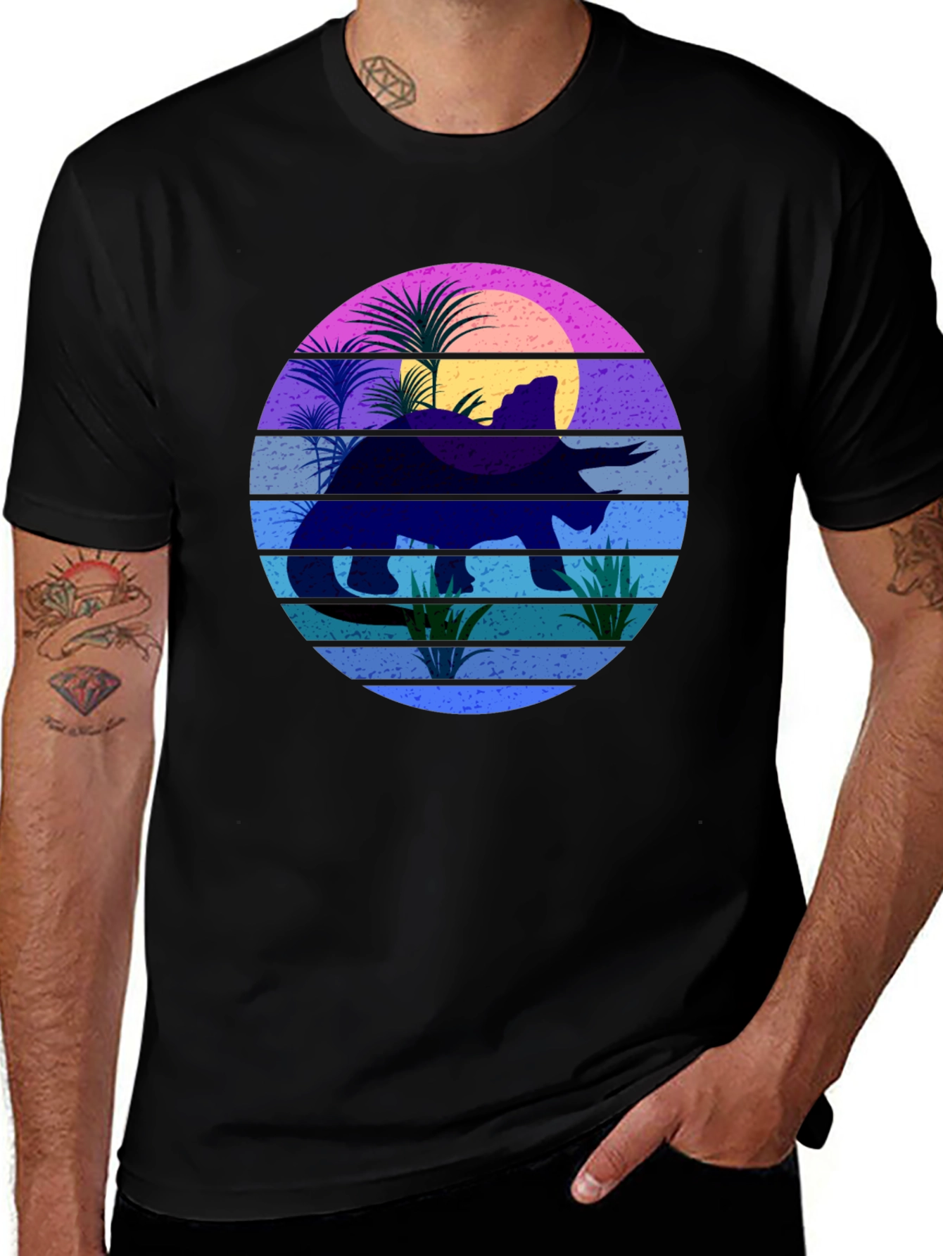 Retro Dinosaur Sunset Graphic T-Shirt